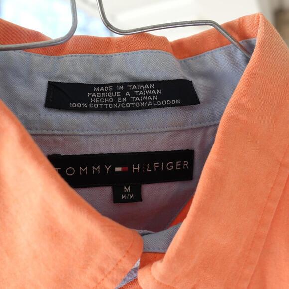 Tommy Hilfiger Shirt Mens Medium Button-Up Orange Short Sleeve - Picture 3 of 6